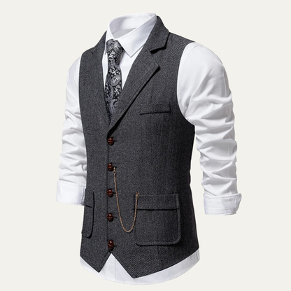 Men's Tweed Waistcoat Chain Vest