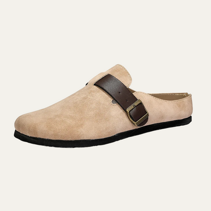 Men's Suede Moccasin Slippers Buckle Brown
