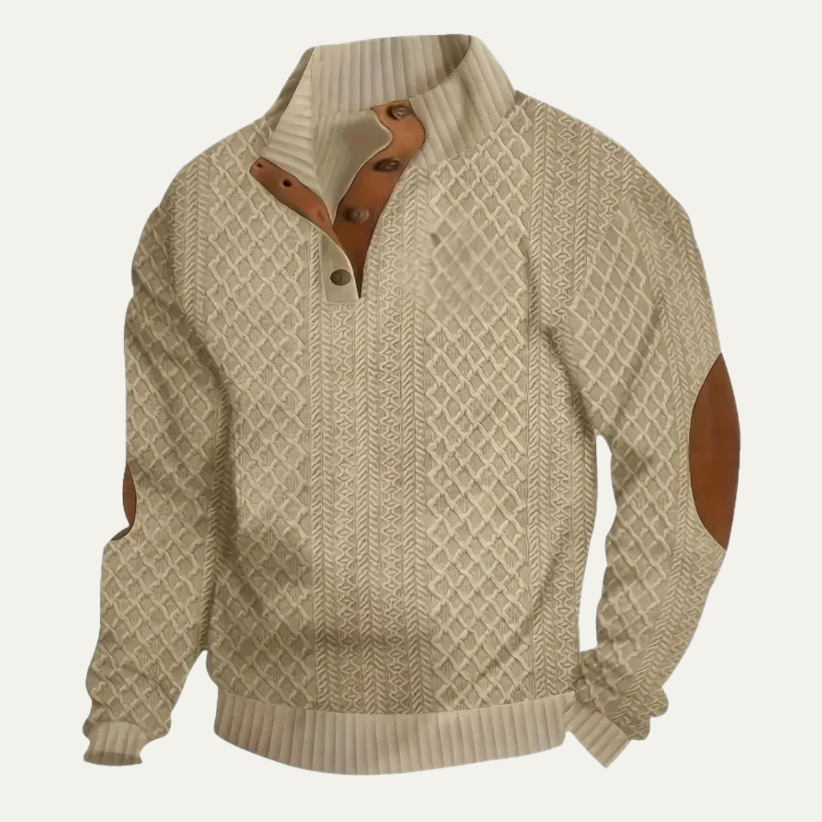 Men's Patterned Fleece Sweater Suede Elbow Patches