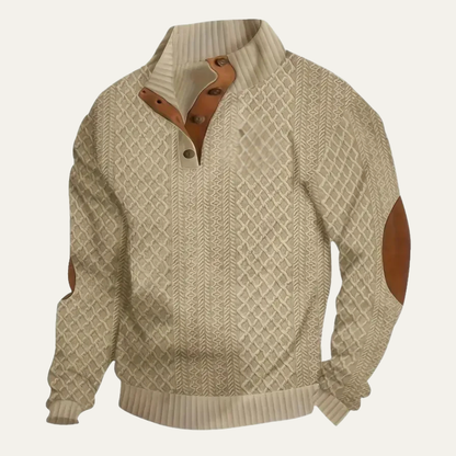 Men's Patterned Fleece Sweater Suede Elbow Patches