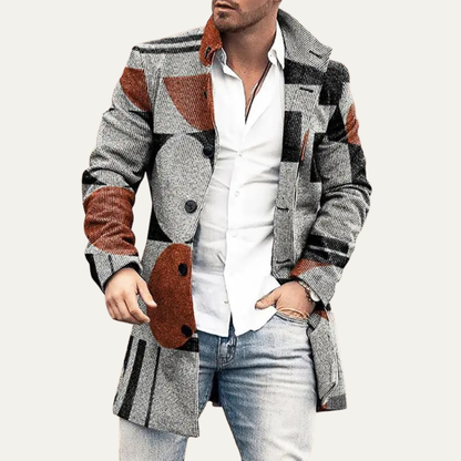 Men's Wool Blend Long Winter Jacket Red