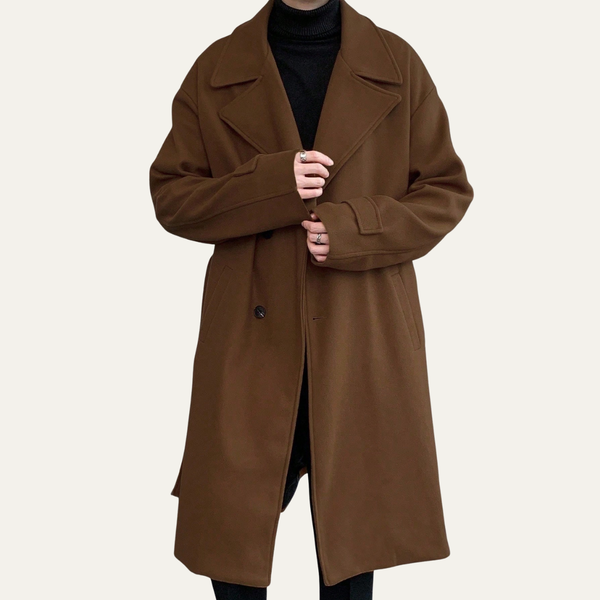 Men's Wool Wrap Coat Camel Brown with Belt