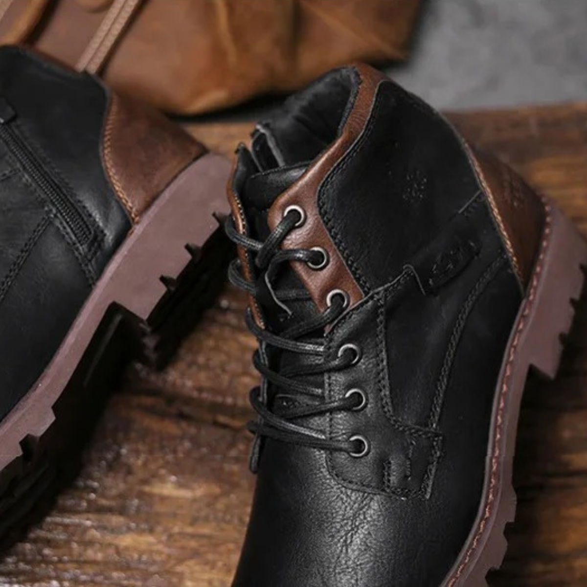 Stanhope Men's Ankle Biker Boots Durable Leather Black