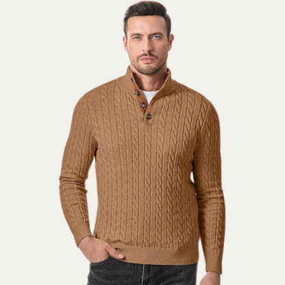 Men's Cable Knit Sweater Stand Collar