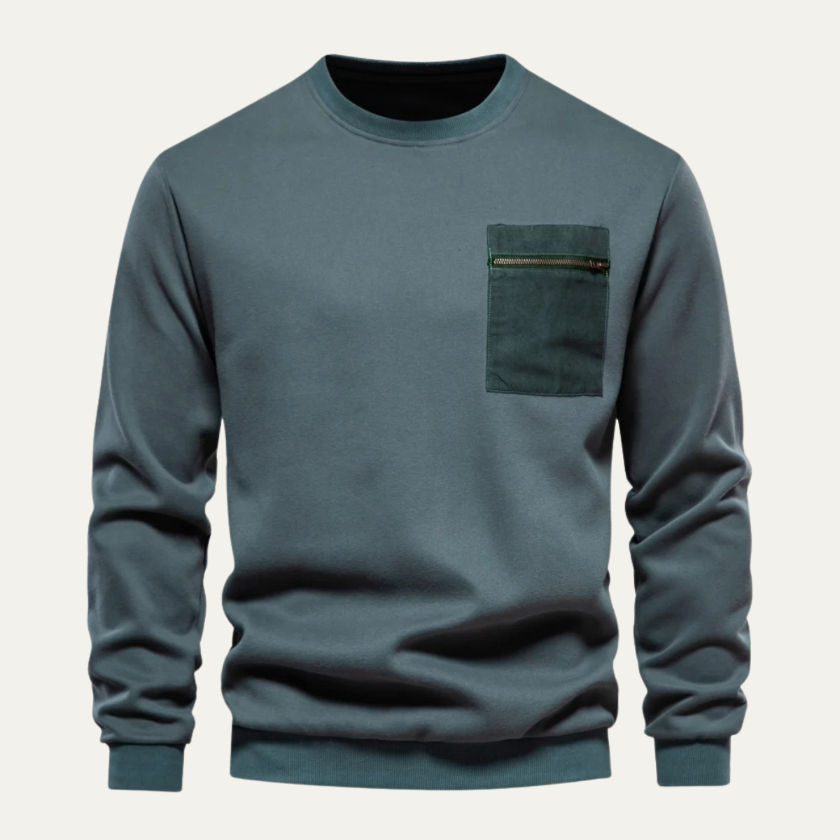 Men's Crew Neck Sweater Chest Pocket