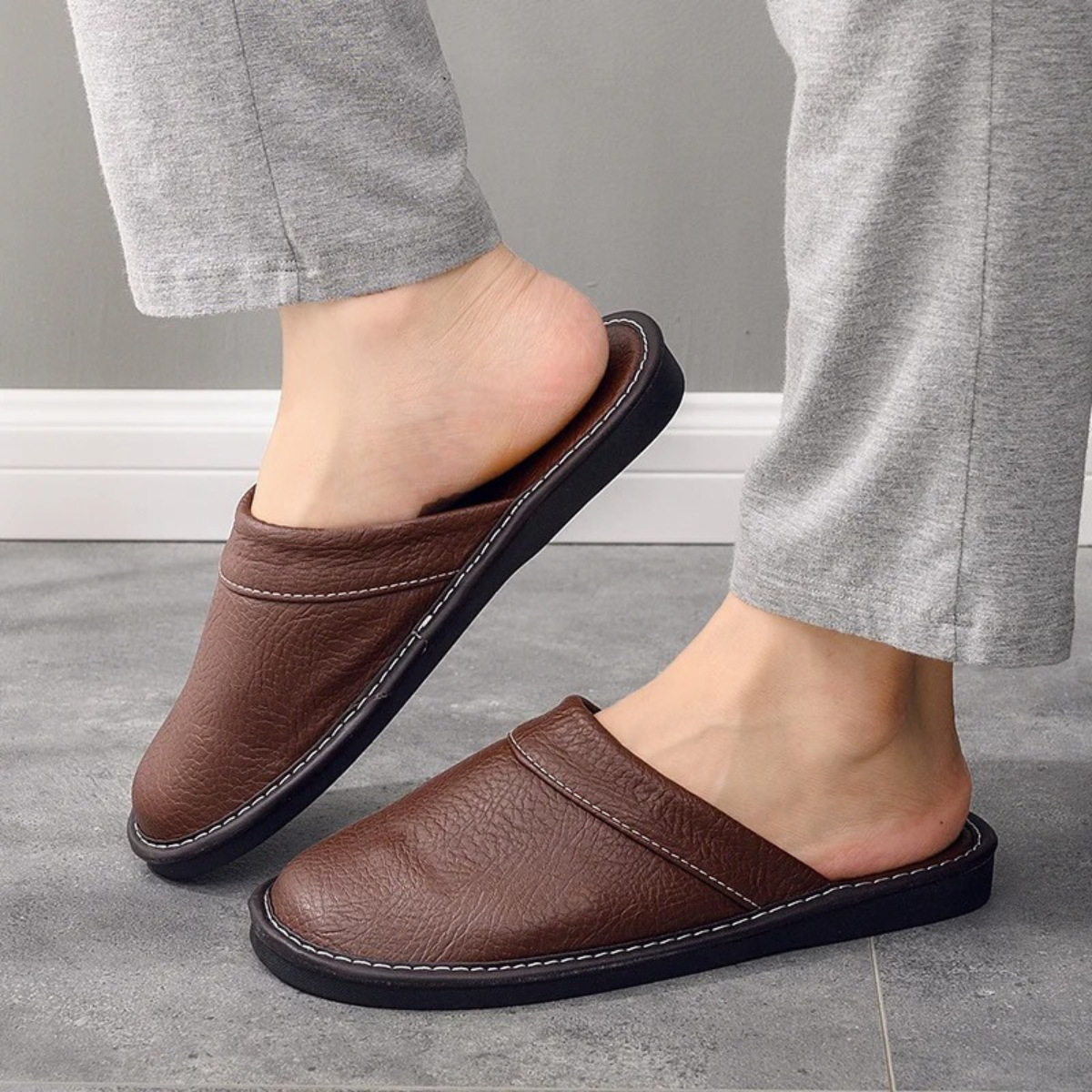 Men's Soft Leather Indoor Slippers