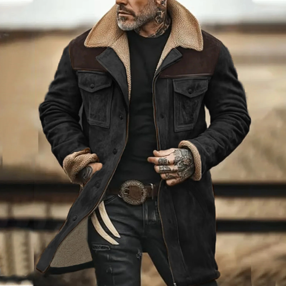 Men's Suede Fleece Lined Winter Jacket with Pockets
