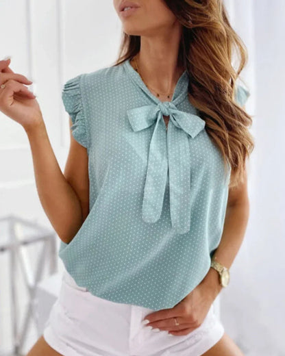 Women's Ruffle Blouse Sleeveless Bow Detail - VibreMode