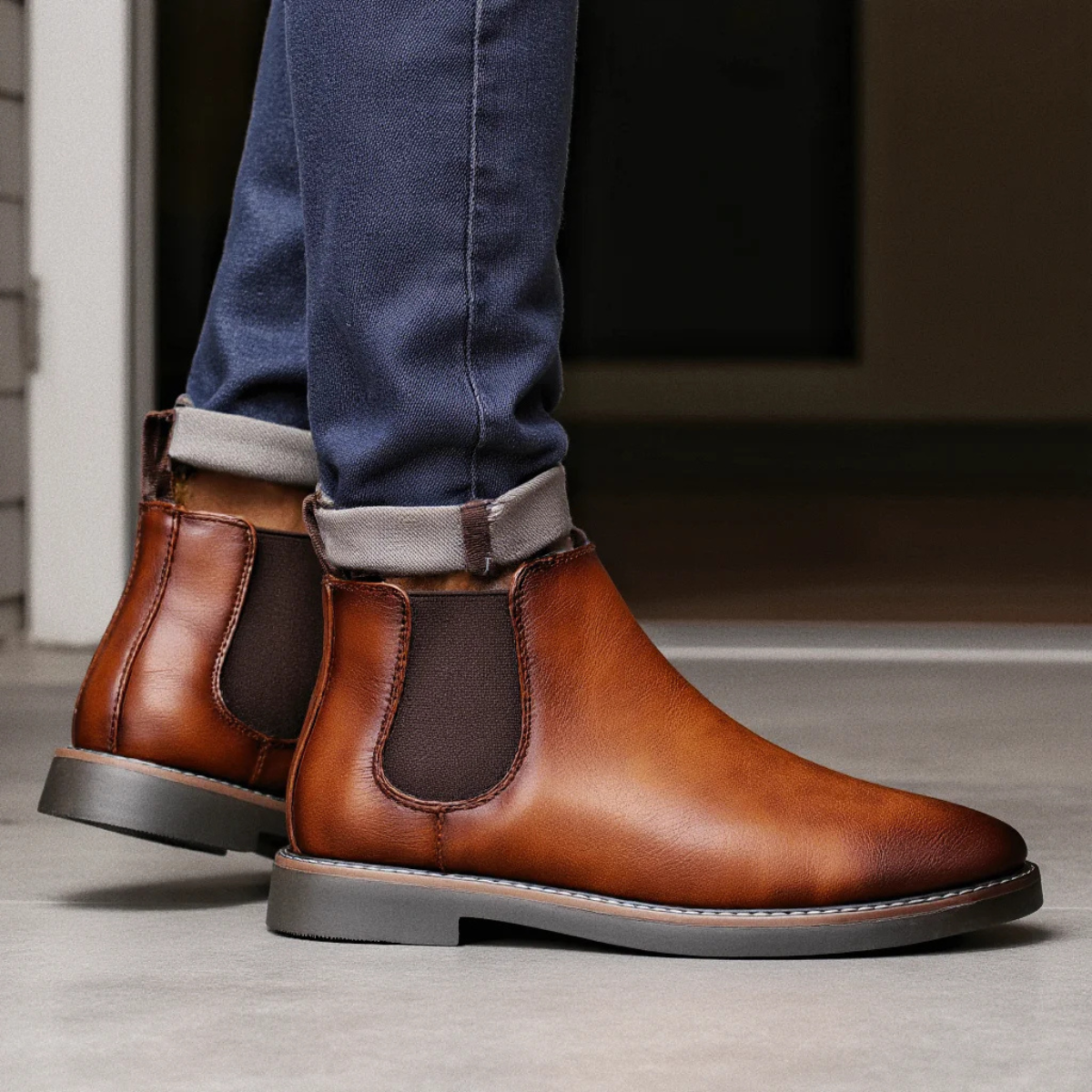 Mantova Men's Leather Chelsea Boots Ankle Black