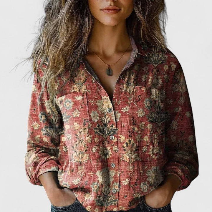 Women's Classic Floral Long Sleeve Button Down Shirt - VibreMode