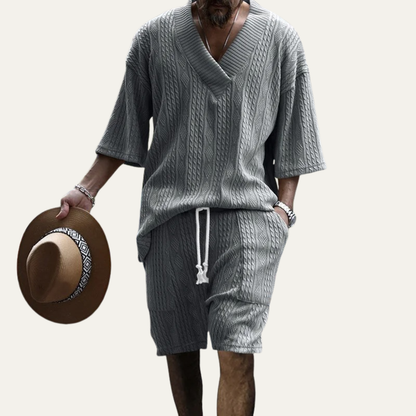 Men's Summer Knit Polo Shirt And Shorts Set