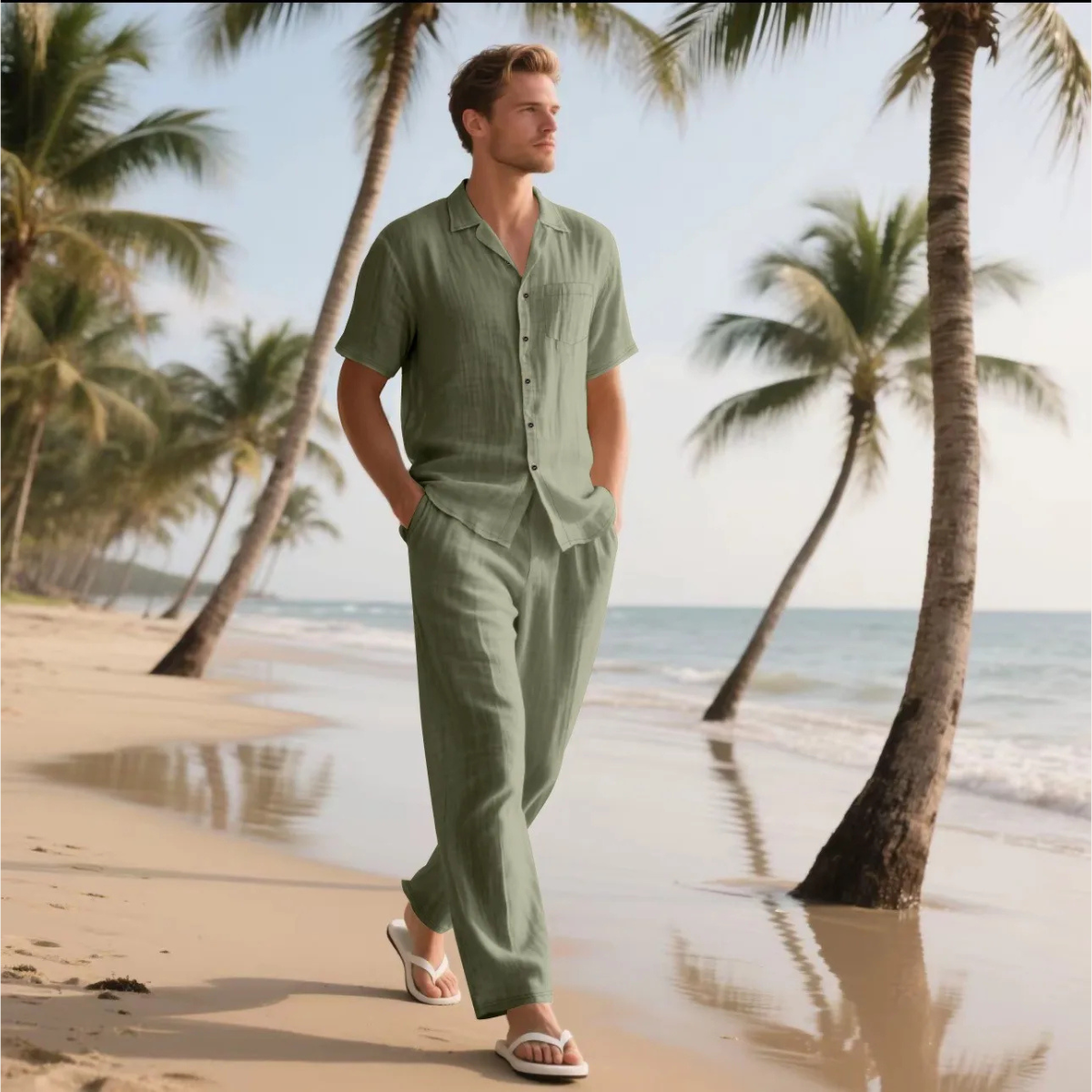 Men's Lightweight Casual Shirt And Pants Set