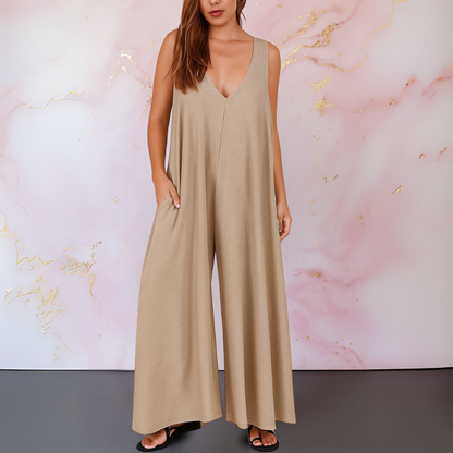 Black Women's Sleeveless Wide Leg Jumpsuit with Pockets