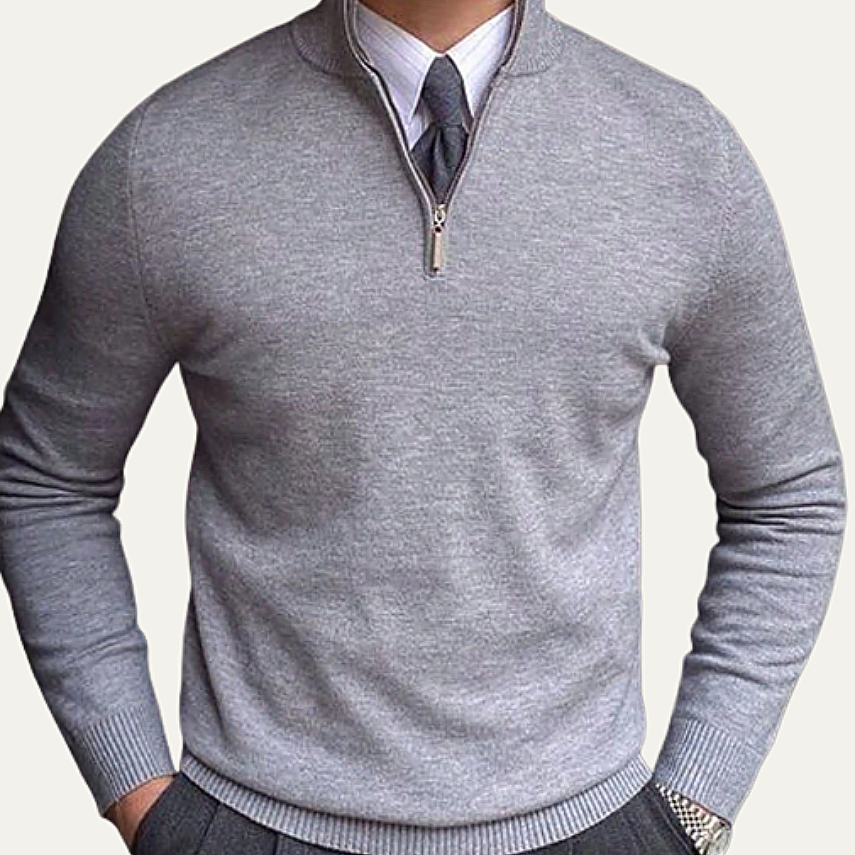 Men's Classic Mock Neck Half Zip Sweater