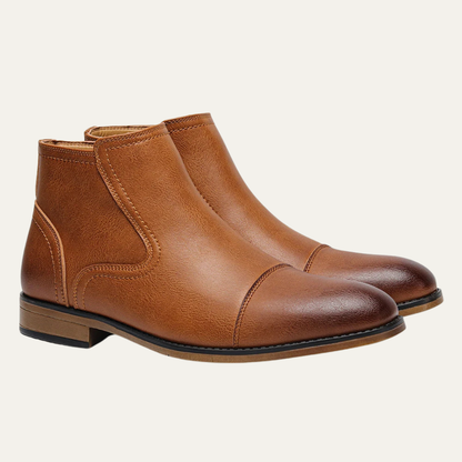 Men's Leather Ankle Boots Side Zip Classic Black