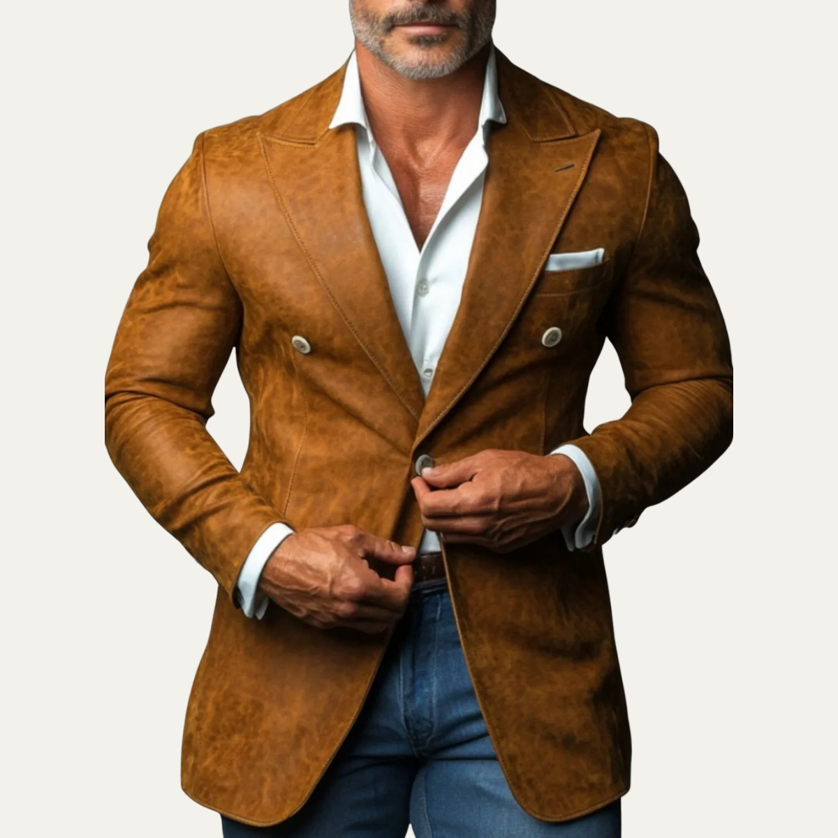 Mens Suede Blazer Double Breasted Smart Casual