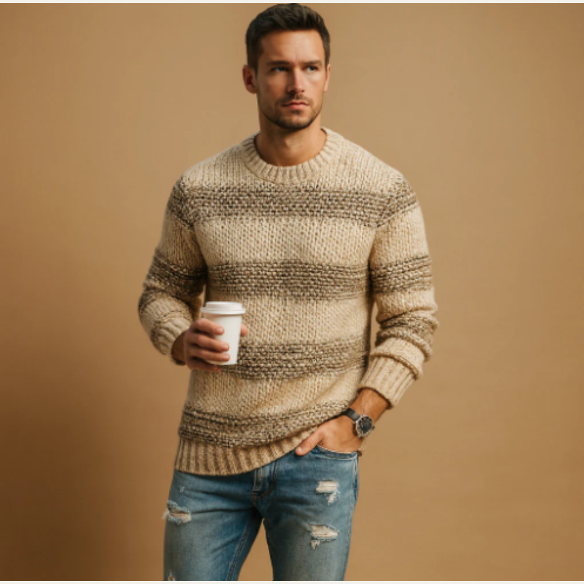 Men's Knitted Fair Isle Sweater Nordic Winter Pattern