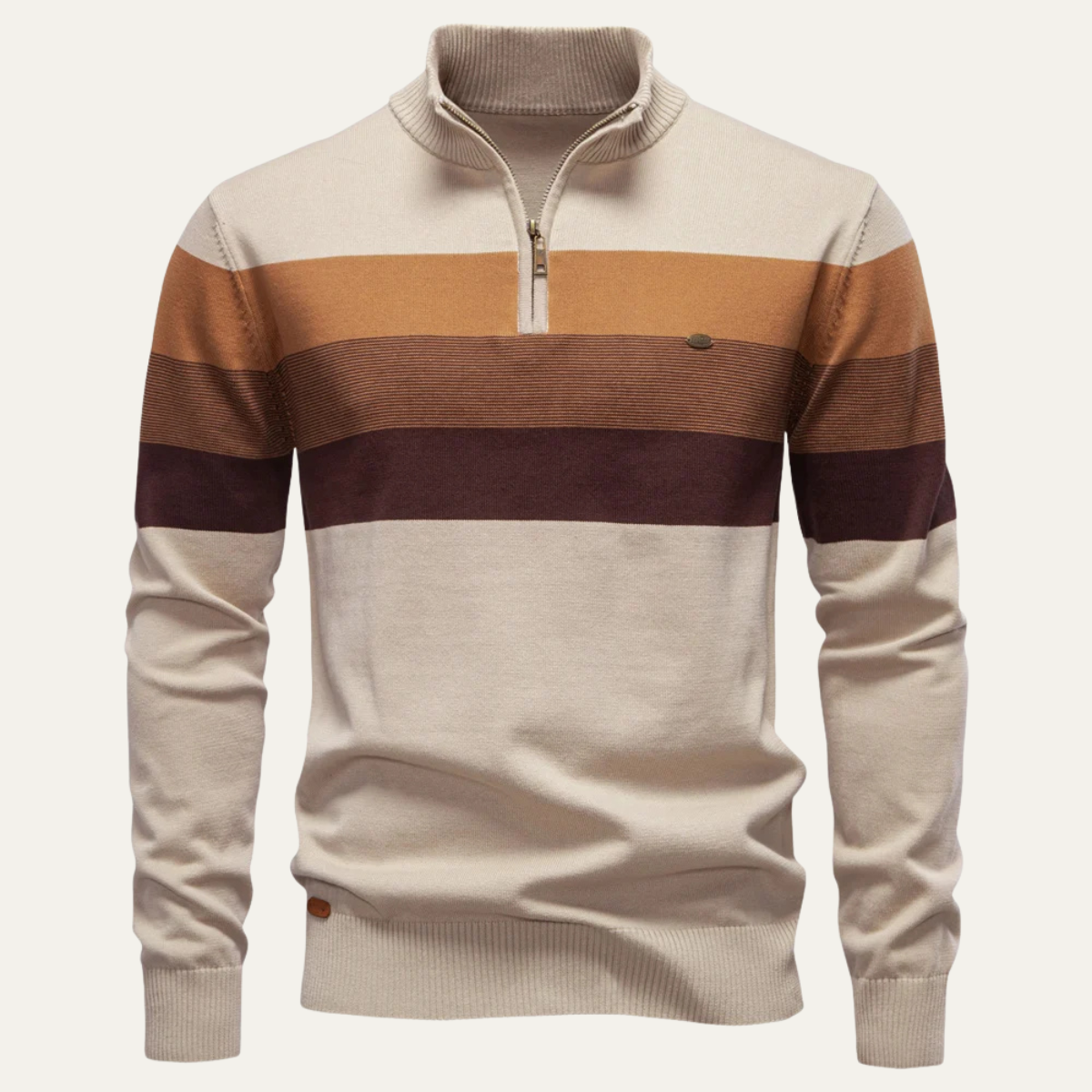 Men's Patchwork Zip Mock Neck Sweater