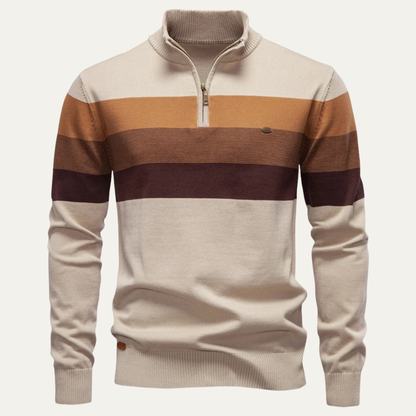 Men's Patchwork Zip Mock Neck Sweater
