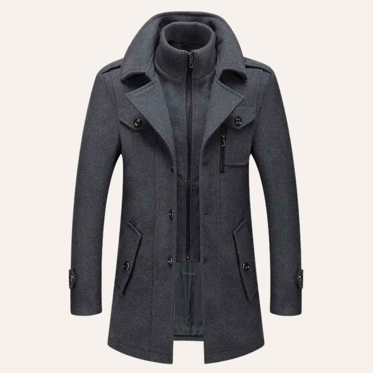 Kensington Men's Wool Trench Coat Double Collar