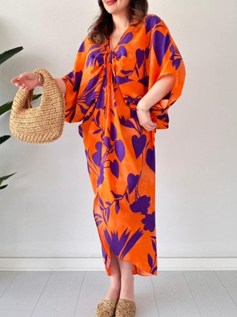 Trendy Print Relaxed Fit V Neck Summer Dress - VibreMode