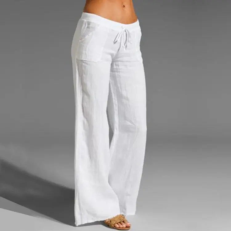 Women's Linen Summer Trousers Loose Fit Beige