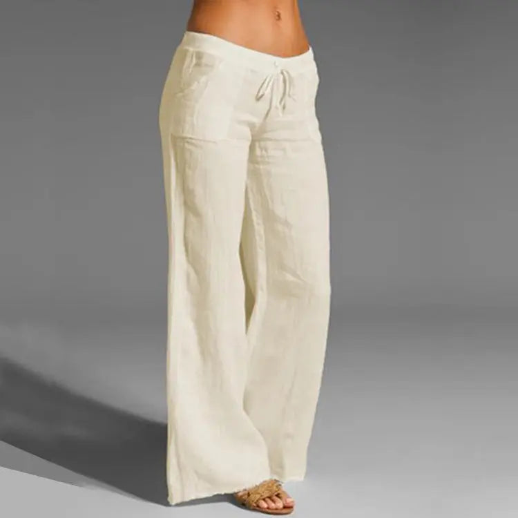 Women's Linen Summer Trousers Lightweight Beige - VibreMode