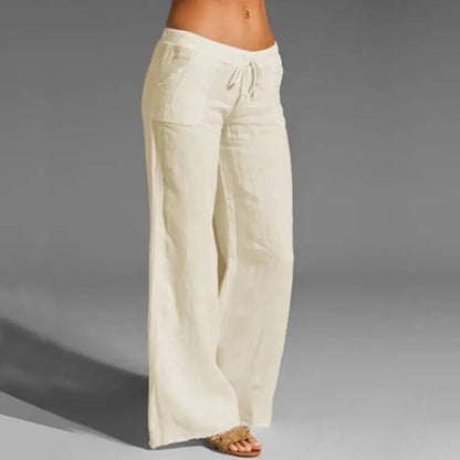 Women's Linen Summer Trousers Loose Fit Beige - VibreMode