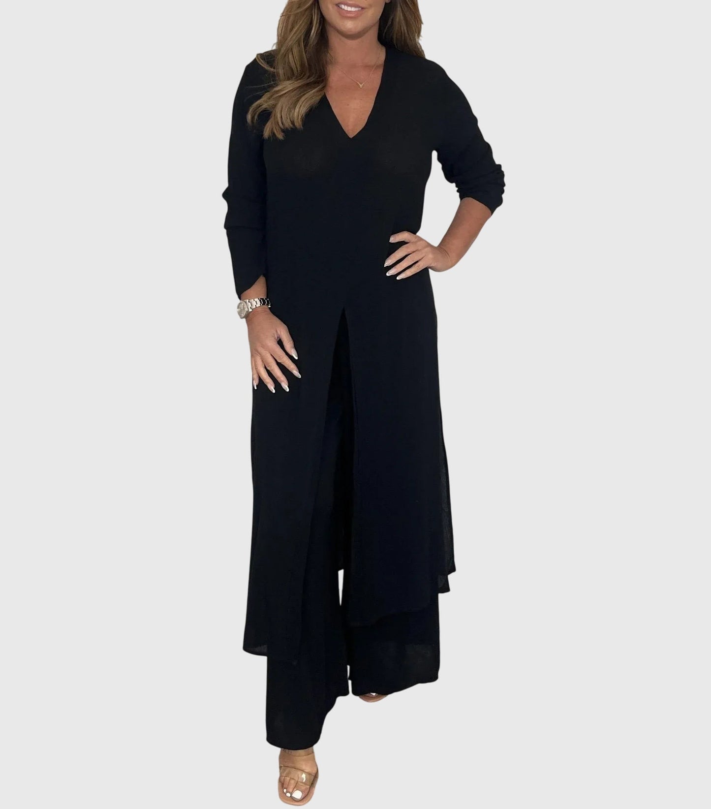 Women's Cardigan Set Wide Leg Pants Two Piece
