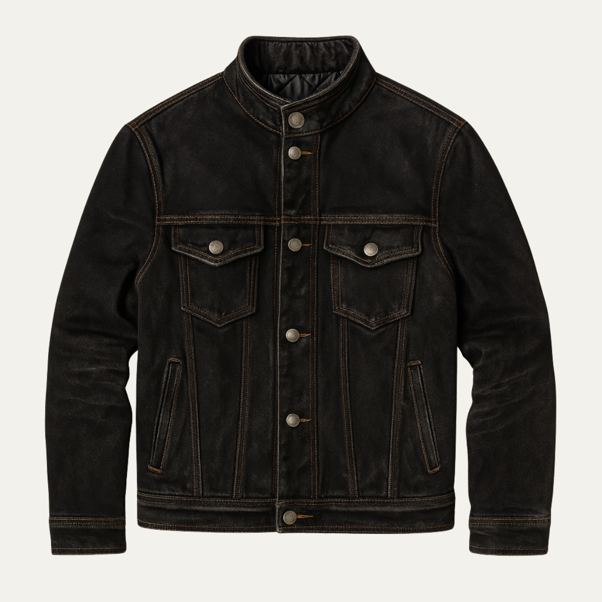 Men's Black Denim Trucker Jacket Multi Pocket Vintage Washed - VibreMode