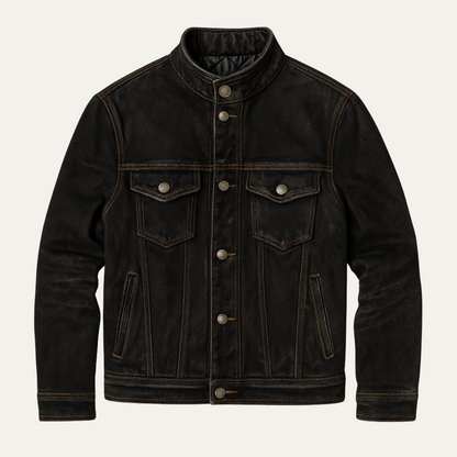 Men's Black Denim Trucker Jacket Multi Pocket Vintage Washed - VibreMode