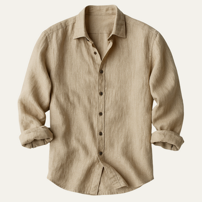 Men's Long Sleeve Linen Shirt Vintage Style - VibreMode