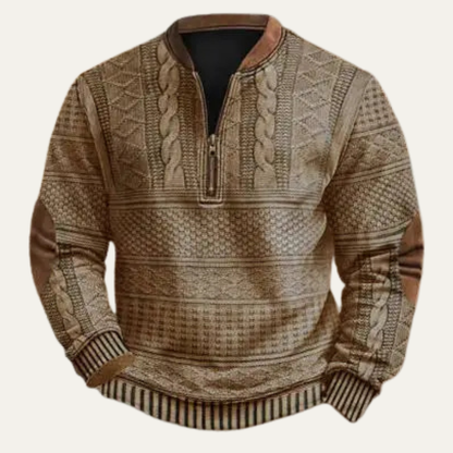 Men's Retro Knit Sweater Half Zip Patterned - VibreMode