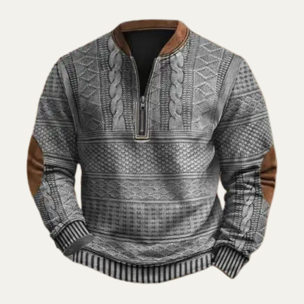 Men's Retro Knit Sweater Half Zip Patterned