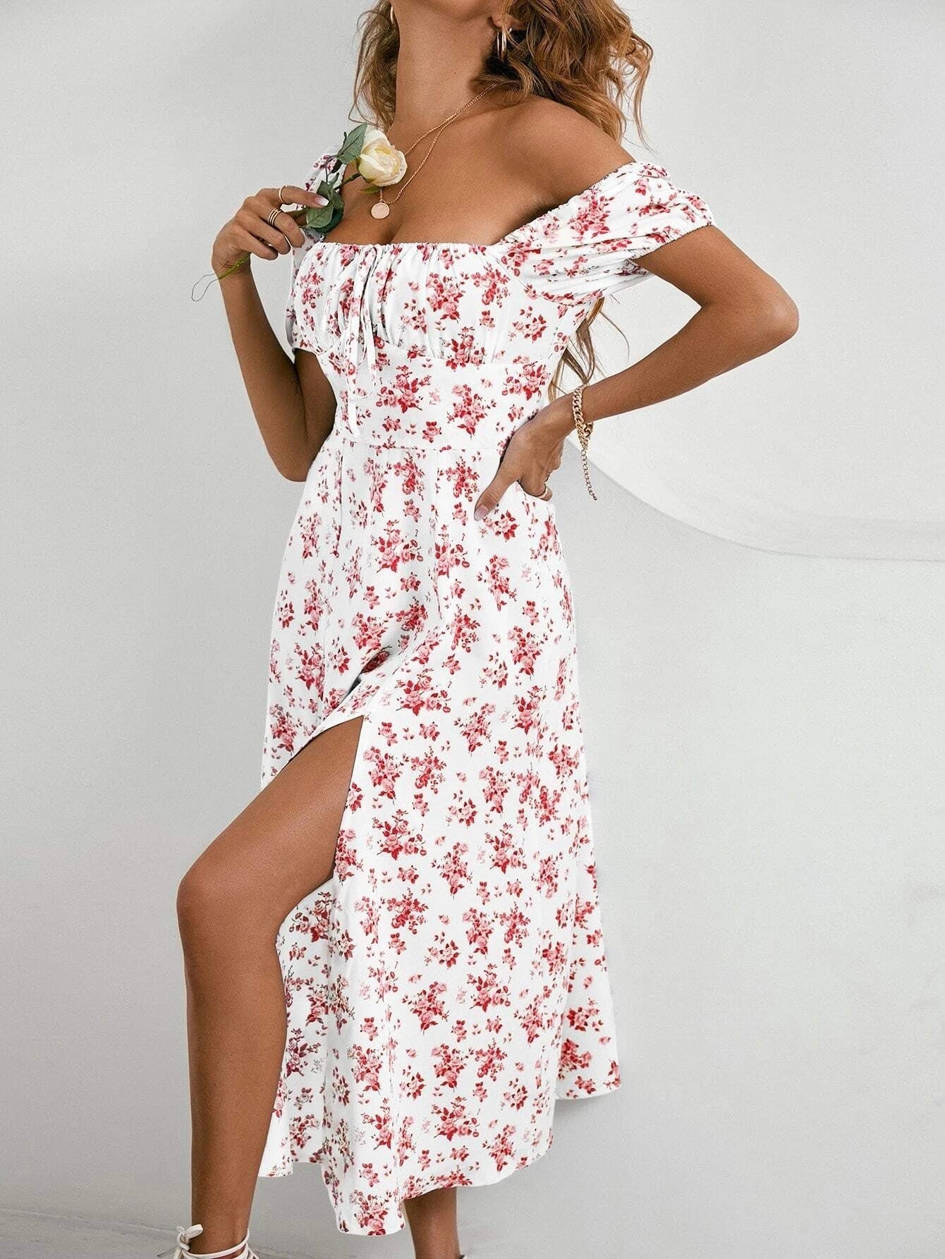 Pretty A-Line Floral Midi Dress