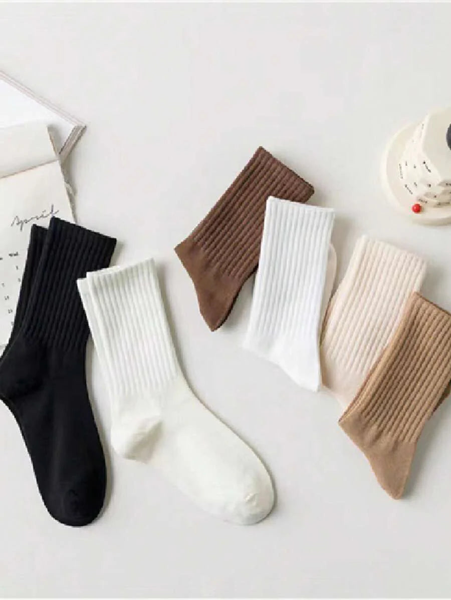 Women's Crew Socks Ribbed Ruffled Edge