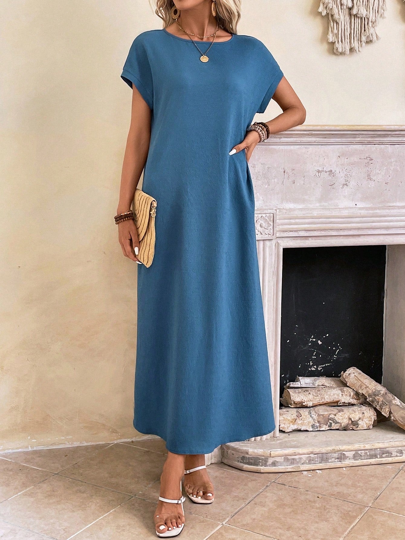 Relaxed Fit Bell Sleeve Tunic Dress