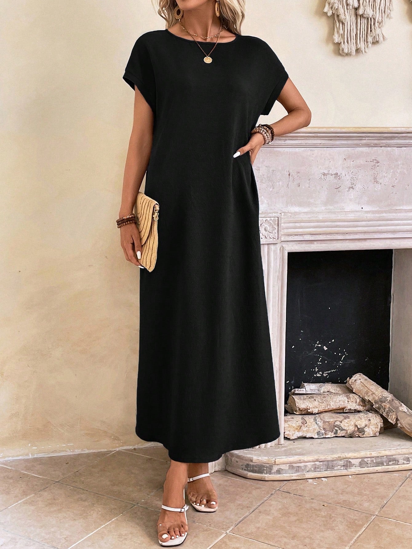 Relaxed Fit Bell Sleeve Tunic Dress