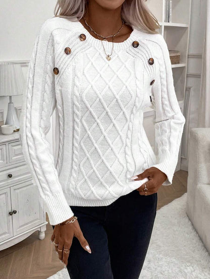 Classic Button Front Cable Knit Sweater - VibreMode