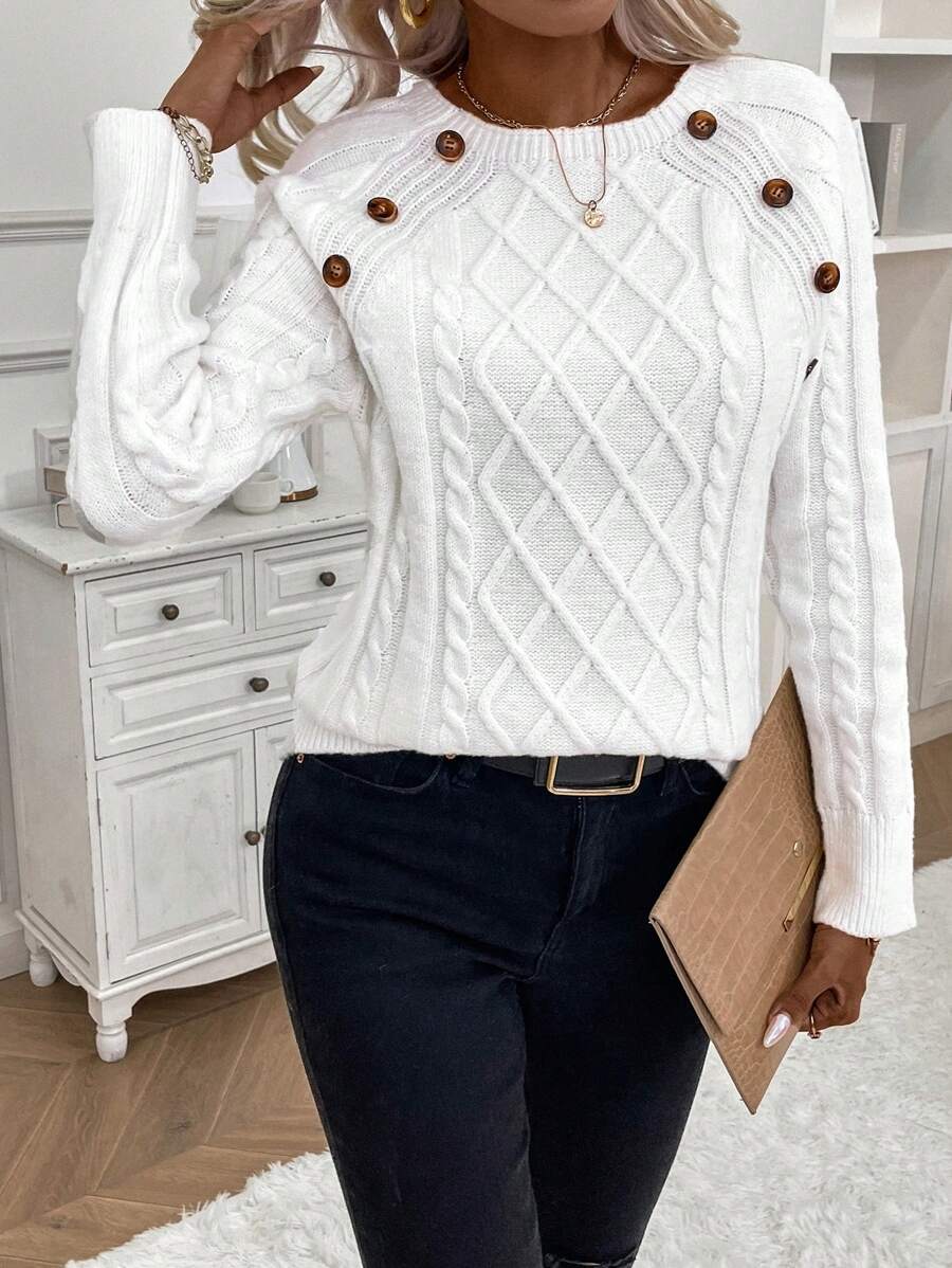 Women's Cable Knit Jumper Button Detail