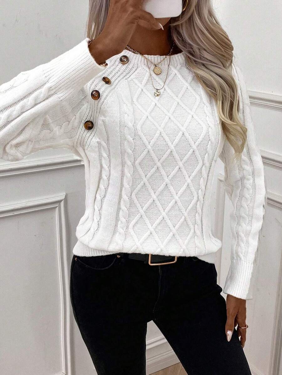 Women's Cable Knit Jumper Button Detail