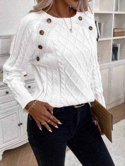 Classic Button Front Cable Knit Sweater