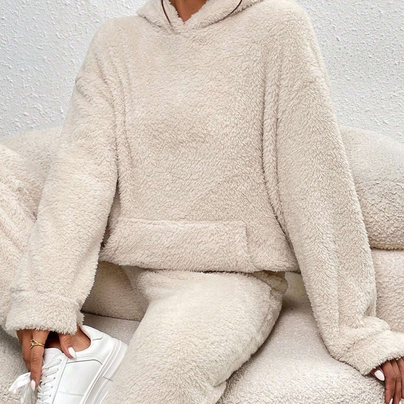 Teddy Hooded House Suit Soft Cozy Beige - VibreMode