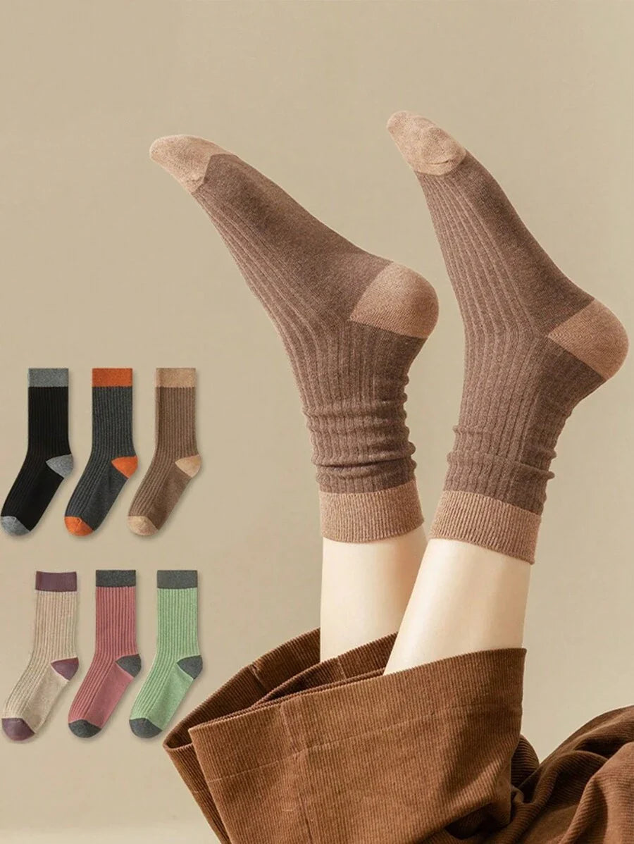 Women's Crew Socks Ribbed Ruffled Edge