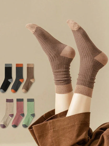 Women's Crew Socks Ribbed Ruffled Edge