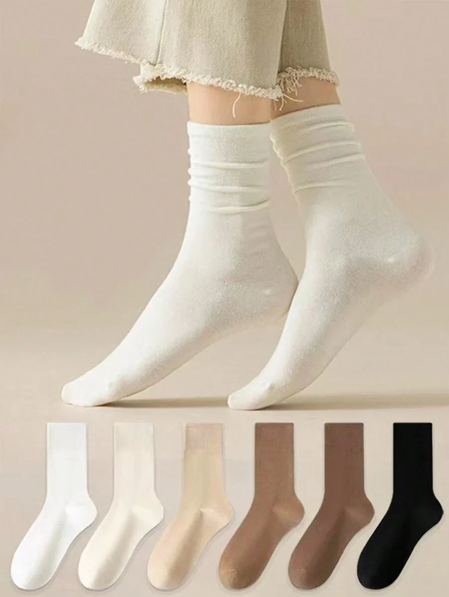 Women's Crew Socks Ribbed Ruffled Edge