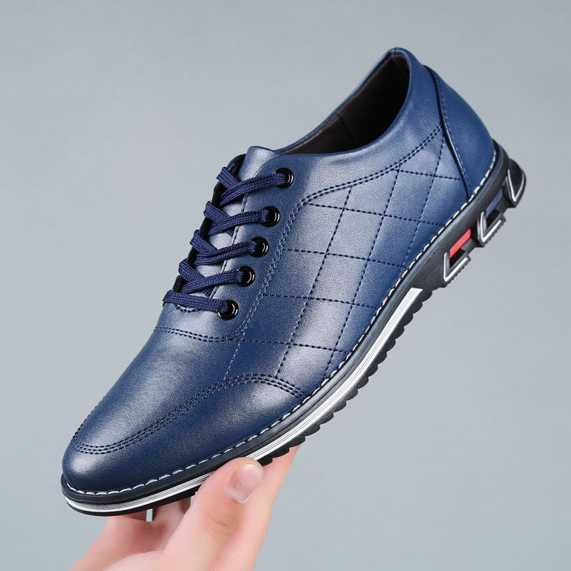 Men's Quilted Lace-Up Shoes Leather Sport Sole Comfortable Black