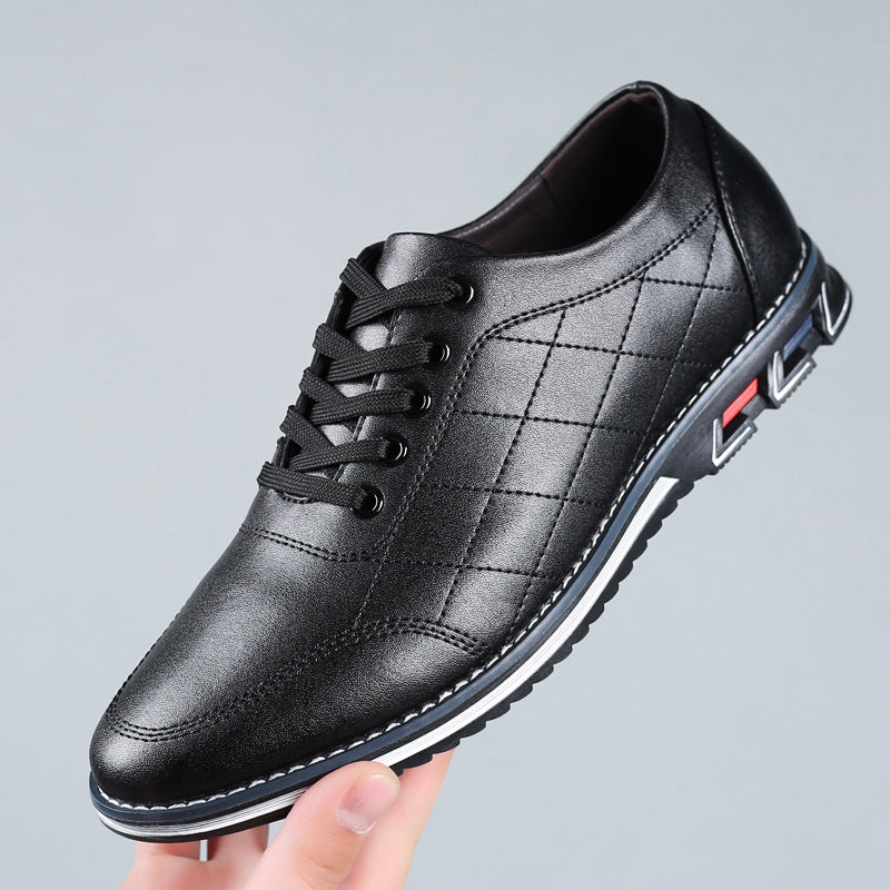 Men's Quilted Lace-Up Shoes Leather Sport Sole Comfortable Black - VibreMode
