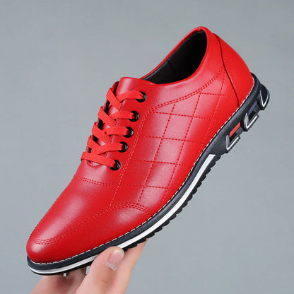 Men's Quilted Lace-Up Shoes Leather Sport Sole Comfortable Black