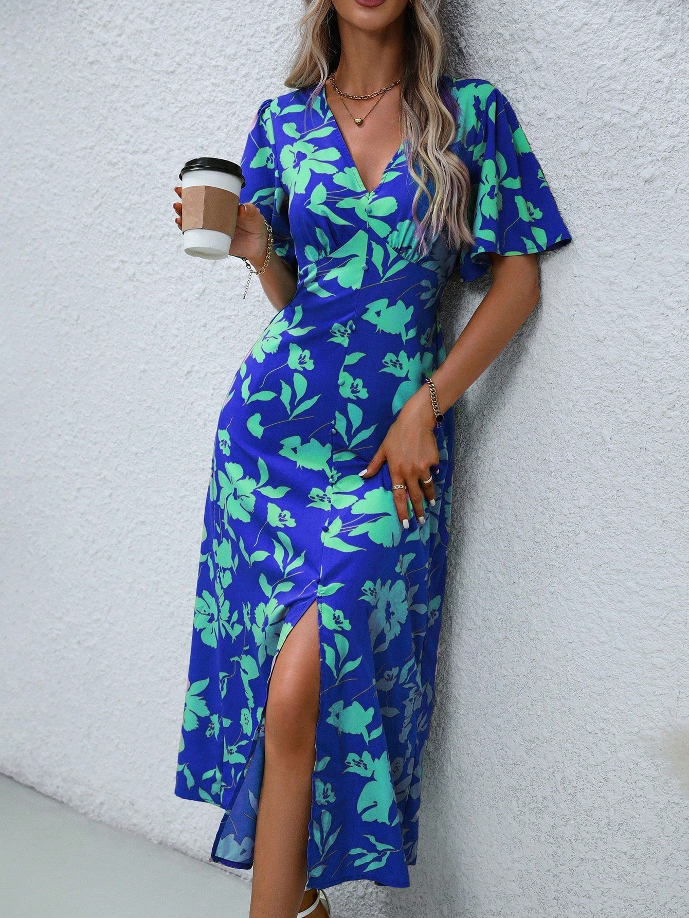 Vibrant Floral V Neck Summer Dress